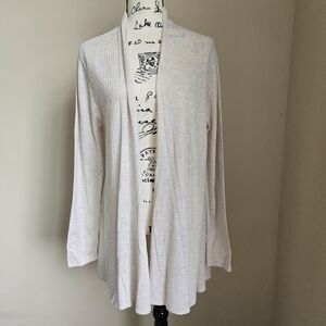 Soft Surroundings Open Front Cardigan Khaki Beige Lightweight Womens L